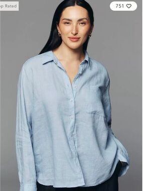 Anthropologie/Maeve Light Blue Linen-Blend Button-Down Shirt